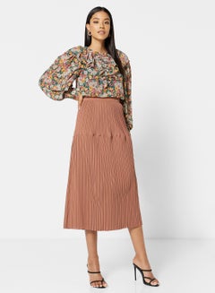 GHOSPELL Industry Pleated Midi Skirt Brown  - Image 4