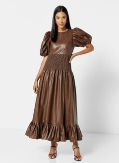 GHOSPELL Faux Leather Dress Brown  - Image 1