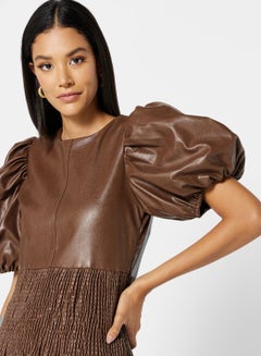 GHOSPELL Faux Leather Dress Brown  - Image 3