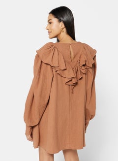 GHOSPELL Craftsman Ruffle Midi Dress Brown  - Image 2