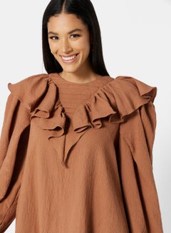 GHOSPELL Craftsman Ruffle Midi Dress Brown  - Image 3