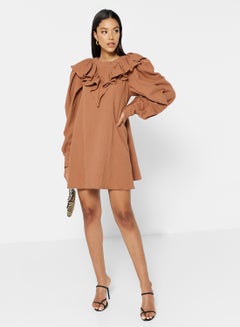 GHOSPELL Craftsman Ruffle Midi Dress Brown  - Image 4