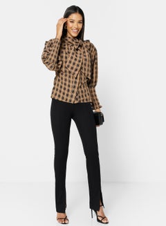GHOSPELL Checkered Neck Tie Shirt Brown  - Image 4