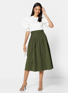 GHOSPELL Shirred Midi Skirt Green  - Image 4