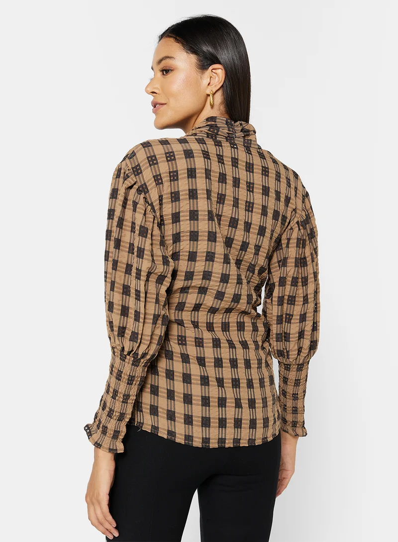 GHOSPELL Checkered Neck Tie Shirt