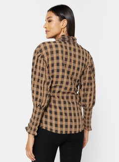 GHOSPELL Checkered Neck Tie Shirt Brown  - Image 2