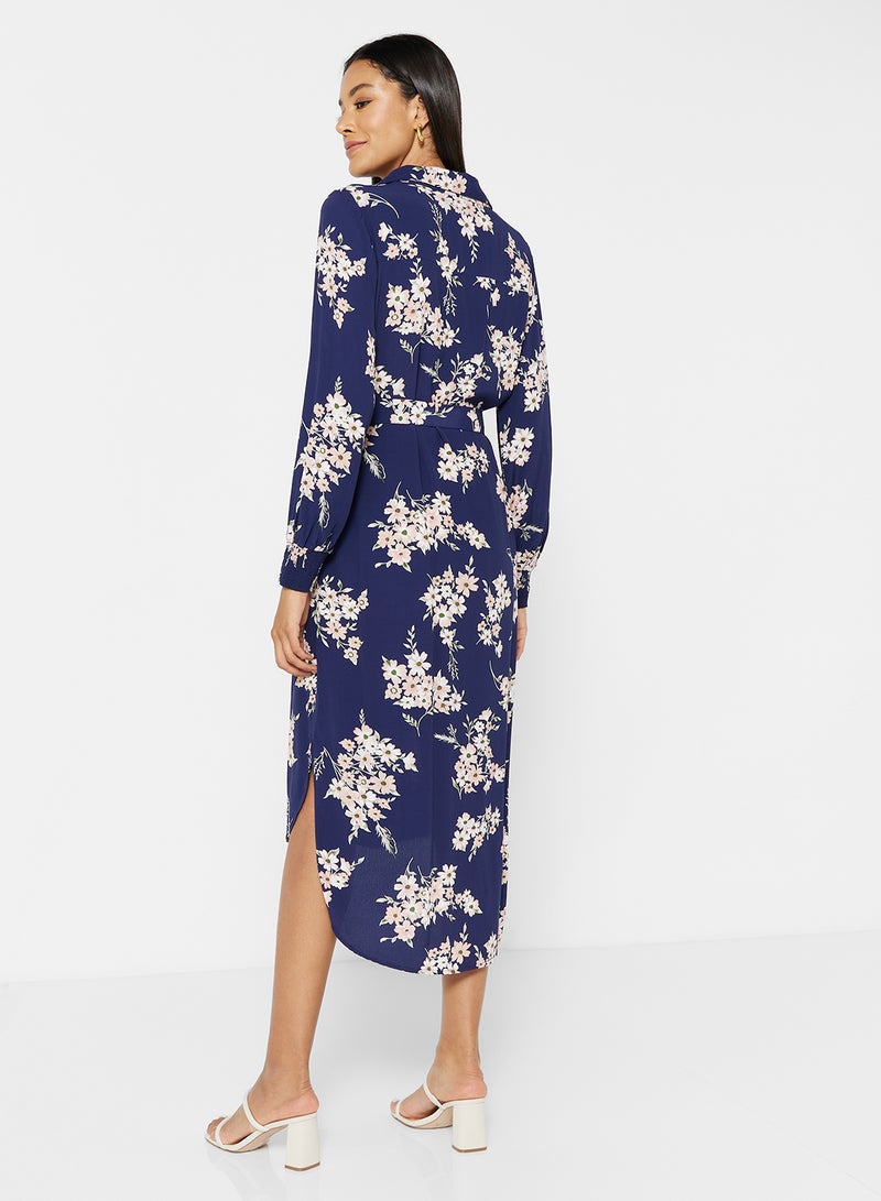 PIECES - Floral Shirt Dress Maritime Blue - Image 1
