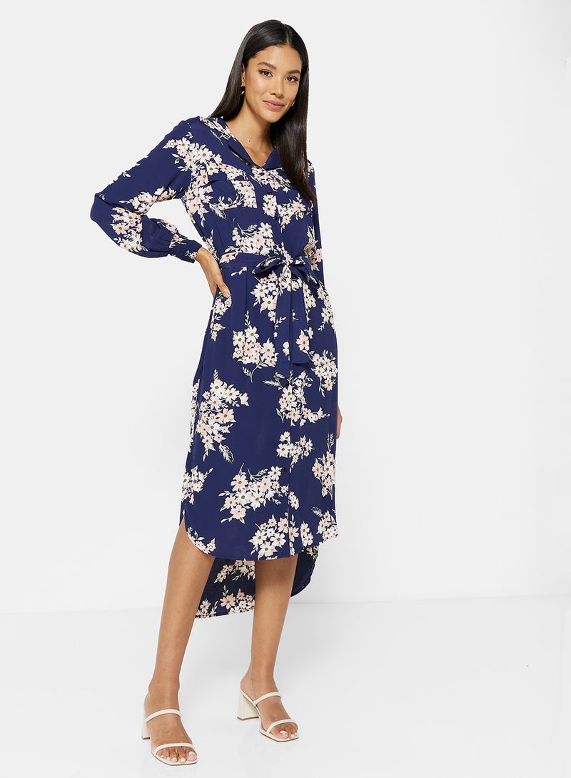 PIECES - Floral Shirt Dress Maritime Blue - Image 1