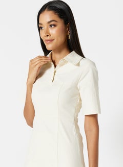 GHOSPELL Front Slit Dress Cream  - Image 3