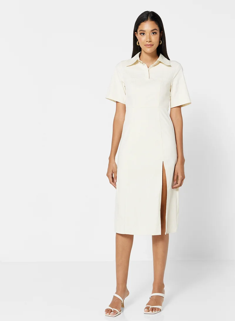 GHOSPELL Front Slit Dress Cream