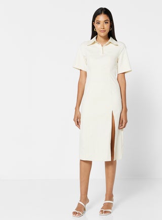 Front Slit Dress Cream