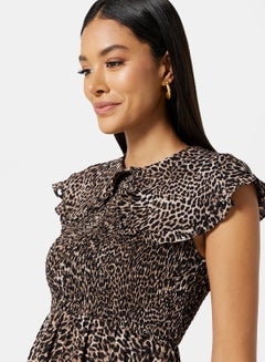 GHOSPELL Shirred Bodice Dress Brown  - Image 3