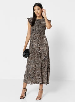GHOSPELL Shirred Bodice Dress Brown  - Image 4