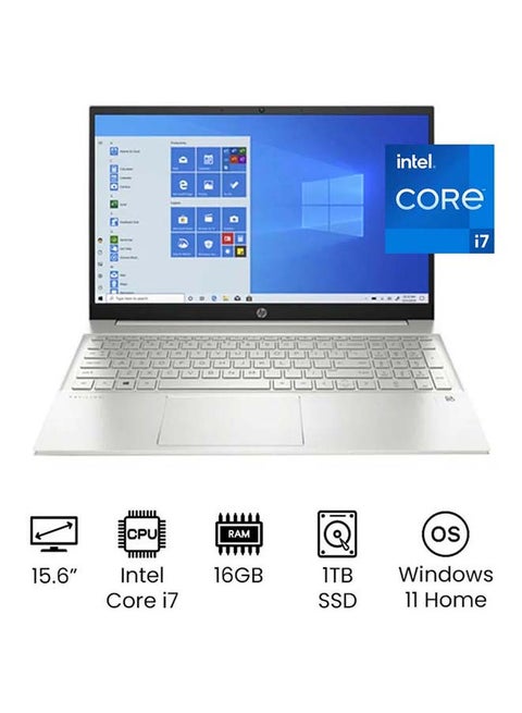 Pavilion 15-eg1019ne Notebook With 15.6-Inch Full HD Display, Core i7-1195G7 Processor / 16GB RAM / 1TB SSD / Intel Iris Xe Graphics / Windows 11 Home / Wi-Fi 6 (802.11ax) /International Version English/Arabic Silver