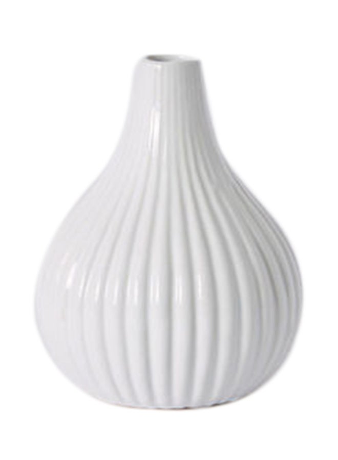 Home Box Sansa Ceramic Ribbed Vase White 11 x 13cm - Image 1