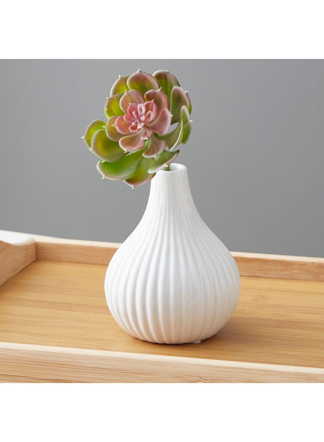 Home Box Sansa Ceramic Ribbed Vase White 11 x 13cm - Image 2