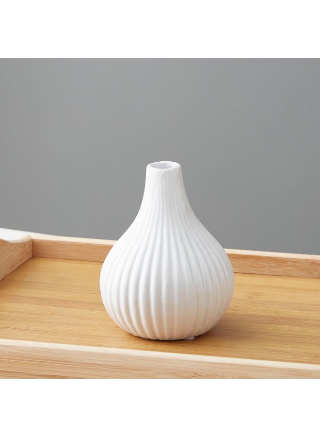 Home Box Sansa Ceramic Ribbed Vase White 11 x 13cm - Image 3