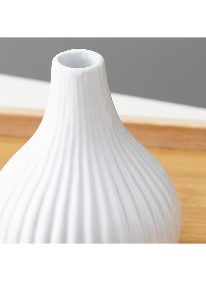 Home Box Sansa Ceramic Ribbed Vase White 11 x 13cm - Image 4
