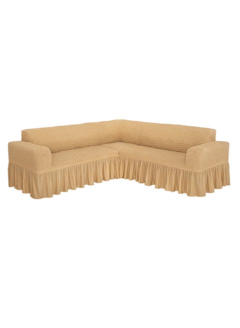 6 Seater Stretchable L Shape Sofa Cover With Free Size Corner Fits Light Beige 5.8meter