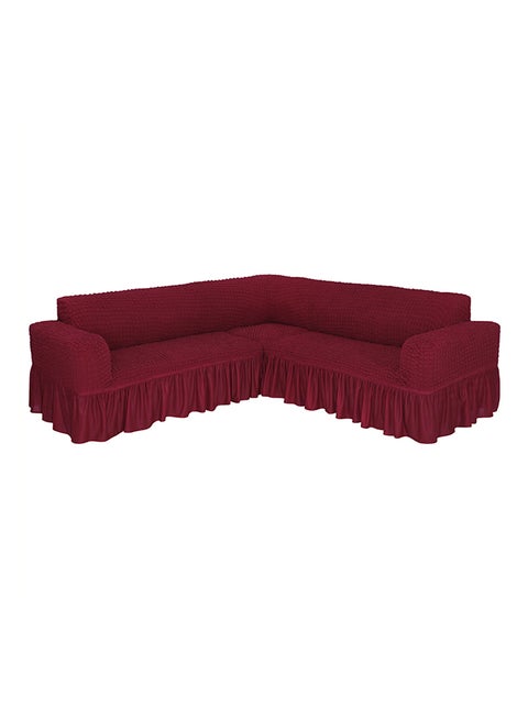 6 Seater Stretchable L Shape Sofa Cover With Free Size Corner Fits Claret Red 5.8meter