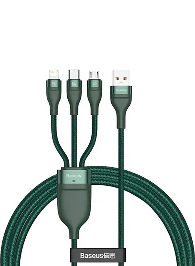 بيسوس كابل USB للشحن السريع 3 في 1 Type C وبقدرة 66 وات، كابل لايتننج بشدة تيار 2.4 أمبير ومايكرو بشدة تيار 2 أمبير، نقل البيانات من سلسلة فلاش،  بطول 1.2 متر لسلسلة أبل 14/13/12/11 وماك بوك وآي باد وشاومي وسامسونج وهواوي والمزيد أخضر - Image 1