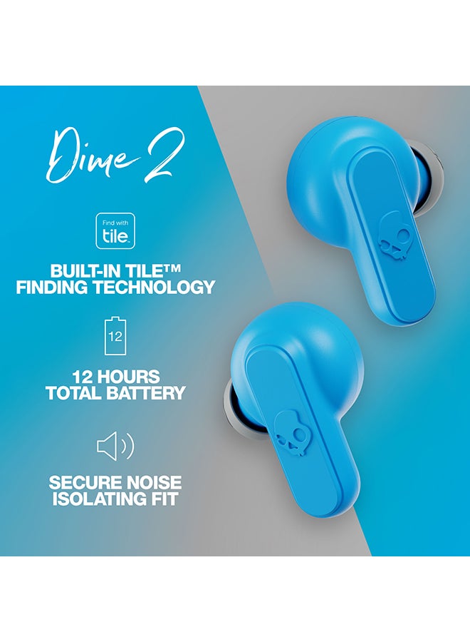 Skullcandy - Dime 2 True Wireless Earbuds with Tile Finding Technology 12 Hours Total Battery IPX4 Sweat and Water Resistant Secure Noise Isolating Fit Light Grey/Blue - Image 1