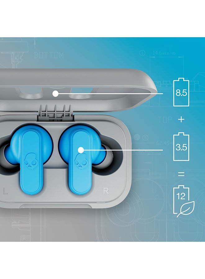 Skullcandy - Dime 2 True Wireless Earbuds with Tile Finding Technology 12 Hours Total Battery IPX4 Sweat and Water Resistant Secure Noise Isolating Fit Light Grey/Blue - Image 1
