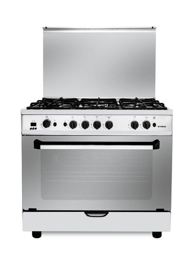 Fresh Digital Gas Cooker 5 Burners Full Stainless Plaza Safety Control 90 X 60 Cm With Fan And Cast Iron Full Safety And Gas Shut Off Timer Safety 500007497 Silver - Image 1