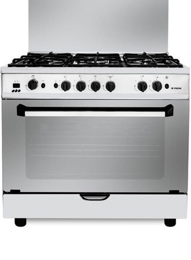 Fresh Digital Gas Cooker 5 Burners Full Stainless Plaza Safety Control 90 X 60 Cm With Fan And Cast Iron Full Safety And Gas Shut Off Timer Safety 500007497 Silver - Image 3