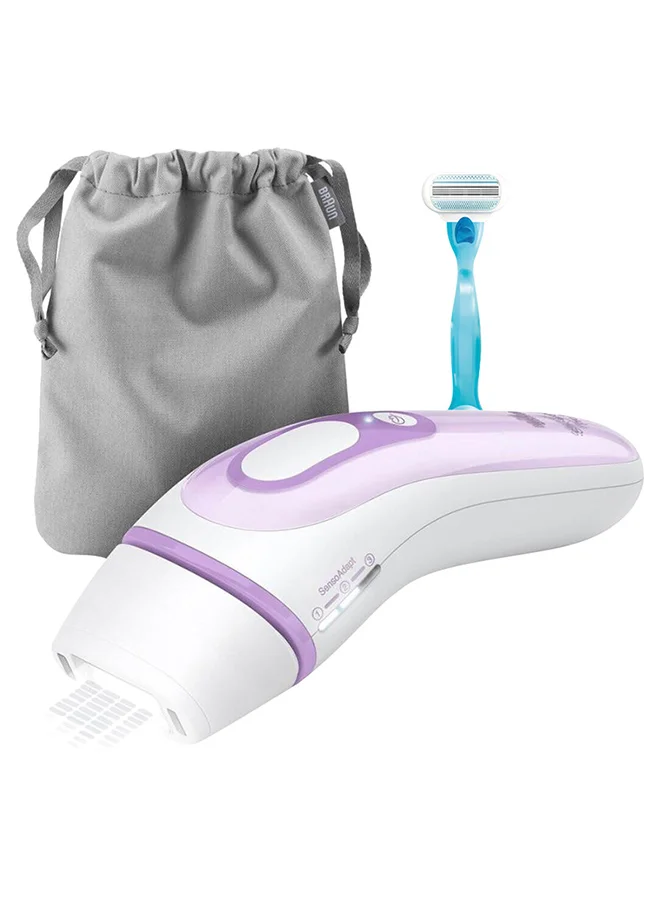 BRAUN IPL Silk-expert PL 3011, hair removal system for use on body and face, 300,000 flashes with 2 extras : Venus razor and premium bag White/Purple 500grams