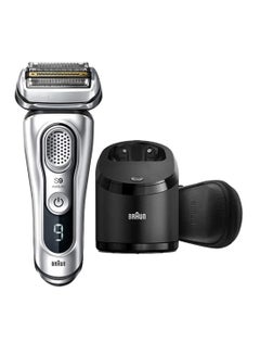 BRAUN Series 9 Electric Shaver With Clean & Charge Station & Leather Travel Case + CCR 2 9390CCVS Silver 26.5 x 16.5 x 25.5cm  - Image 1