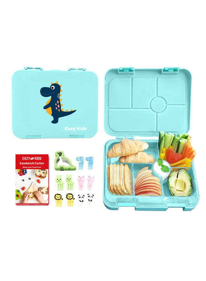 Eazy Kids Dinosaur Bento Lunch Box, 6 Compartment, Free Sandwich Cutter - Image 1