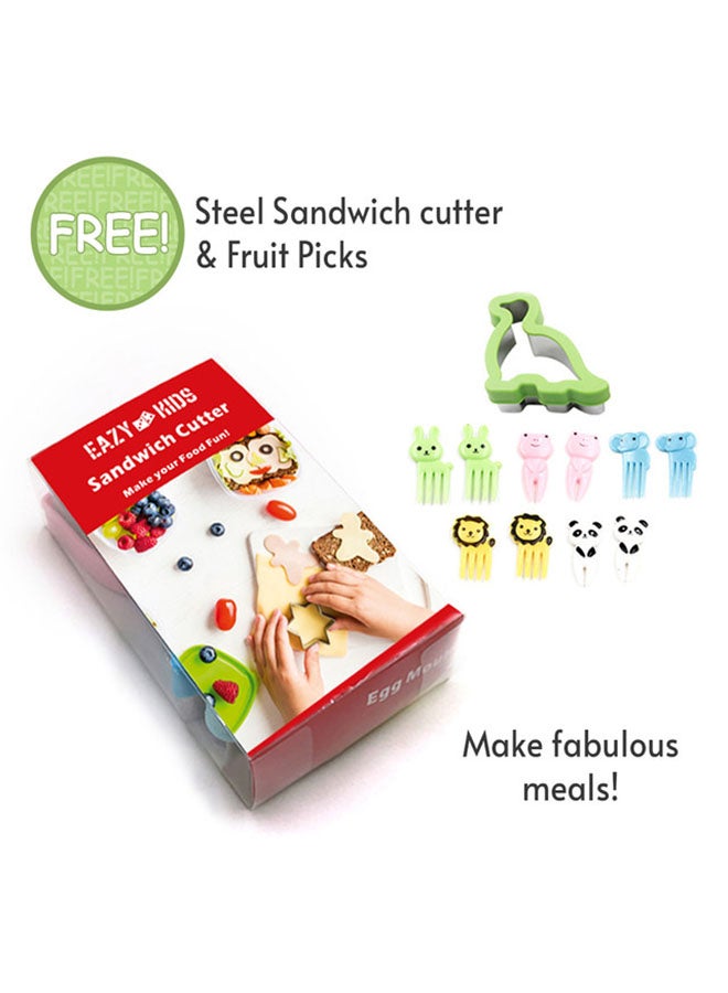 Eazy Kids Dinosaur Bento Lunch Box, 6 Compartment, Free Sandwich Cutter - Image 4