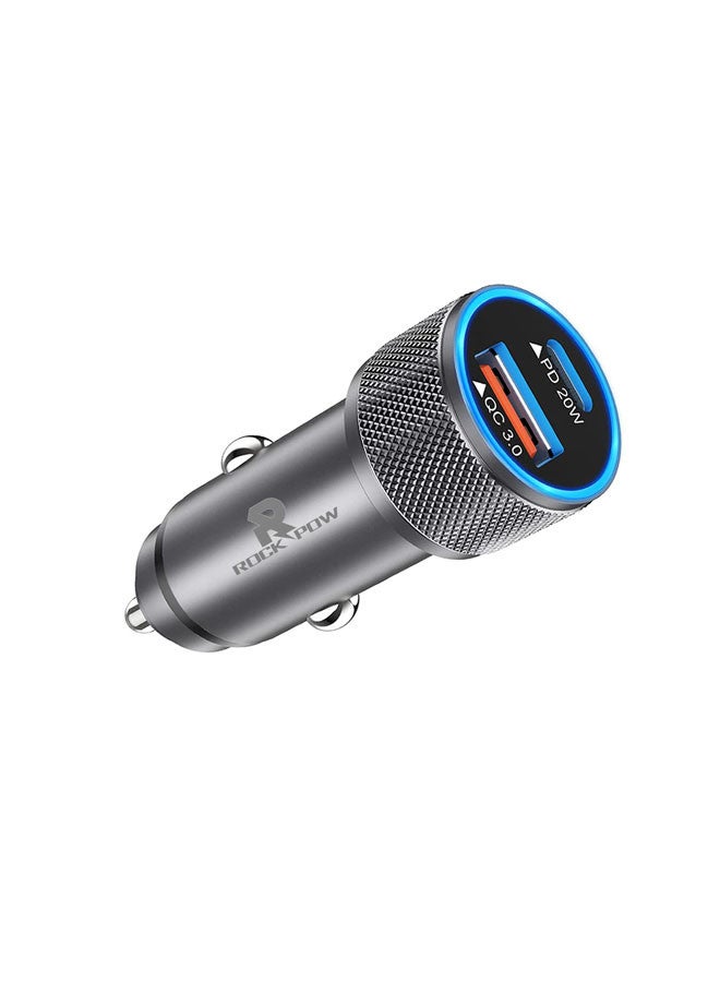 Rock Pow - Apple MFi Certified PD20/QC3.0 iPhone Fast Car Charger,38W Dual Port USB C Power Delivery All Metal Car Adapter Car Quick Charging for iPhone/iPad/AirPods,Samsung Galaxy Note 20/10 S21/20/10,Huawei/Xiaomi/Google Pixel Grey - Image 1