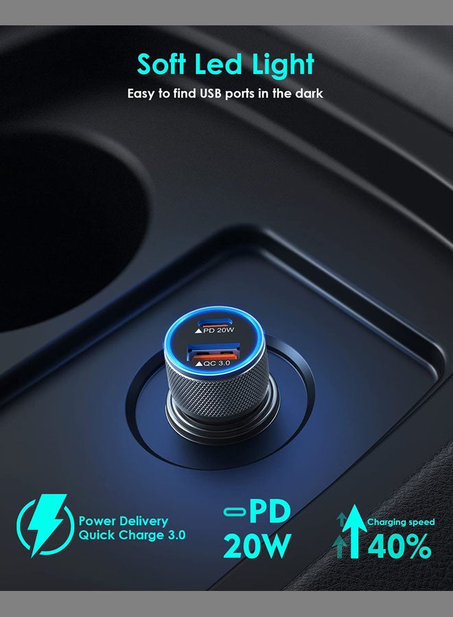 Rock Pow - Apple MFi Certified PD20/QC3.0 iPhone Fast Car Charger,38W Dual Port USB C Power Delivery All Metal Car Adapter Car Quick Charging for iPhone/iPad/AirPods,Samsung Galaxy Note 20/10 S21/20/10,Huawei/Xiaomi/Google Pixel Grey - Image 1