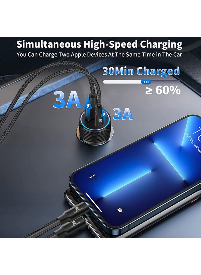 Rock Pow [Apple MFi Certified] PD20/QC3.0 Apple iPhone Fast Car Charger, 38W Dual Port USB C Power Delivery All Metal Car Adapter Car Quick Charging For Apple iPhone/iPad/AirPods, Samsung Galaxy Note 20/10/S21/20, Huawei/Xiaomi/Google Pixel Black - Image 3