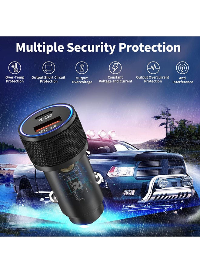 Rock Pow [Apple MFi Certified] PD20/QC3.0 Apple iPhone Fast Car Charger, 38W Dual Port USB C Power Delivery All Metal Car Adapter Car Quick Charging For Apple iPhone/iPad/AirPods, Samsung Galaxy Note 20/10/S21/20, Huawei/Xiaomi/Google Pixel Black - Image 4