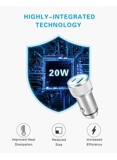 Rock Pow Apple MFi Certified Apple iPhone Fast Car Charger,38W Dual Port USB C Power Delivery All Metal Car Adapter with Lightning Cable, PD20/QC3.0 Car Quick Charging for iPhone/iPad/AirPods,Samsung Galaxy Note 20/10 S21/20/10,Huawei/Xiaomi/Google Pixel Silver  - Image 5