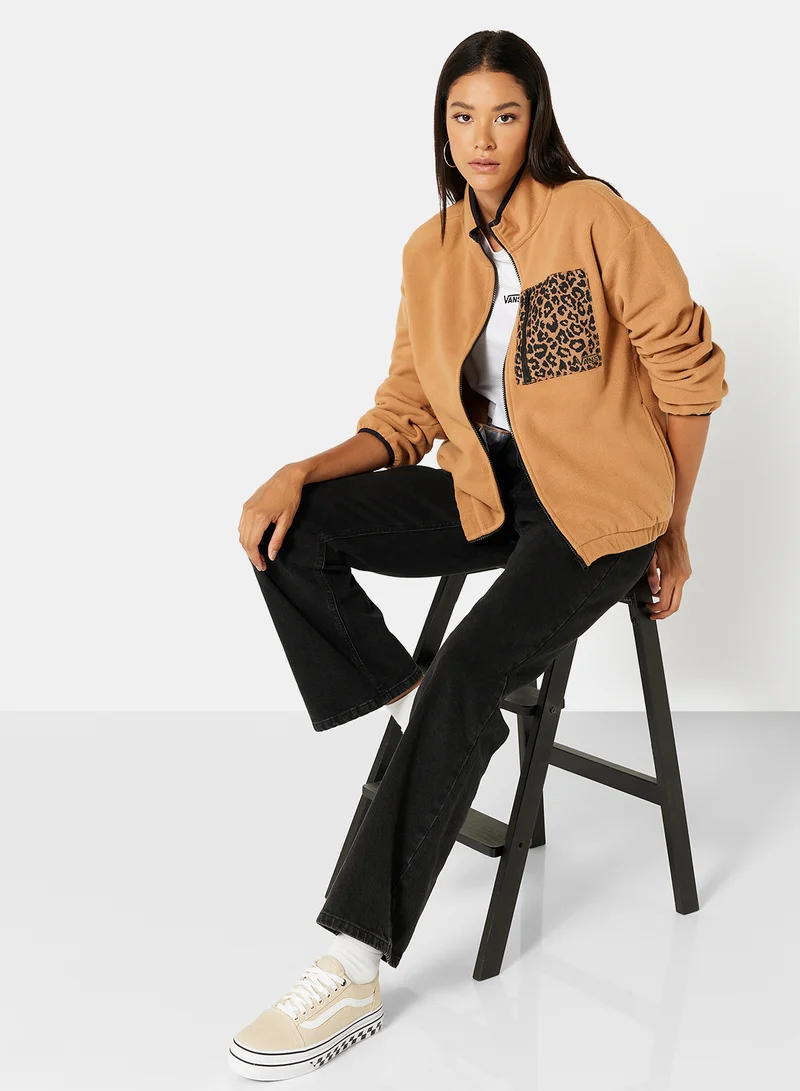 VANS Leopard Print Zipper Jacket Brown