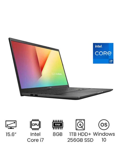 Vivobook X513 Laptop With 15.6-Inch FHD Display, Intel Core i7-1165G7 Processor / 8GB DDR4 RAM / 1TB HDD + 256GB SSD / 2GB NVIDIA GeForce MX330 Graphics / Win 10 / English/Arabic Bespoke Black