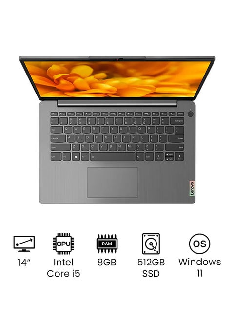 IdeaPad 3 14ITL6 (Upgraded Version) Laptop With 14-Inch FHD Display, Core i5-1135G7 Processor / 8GB RAM / 512GB SSD / Integrated Intel Iris Xe Graphics / Win11 Home /International Version English/Arabic Arctic Grey