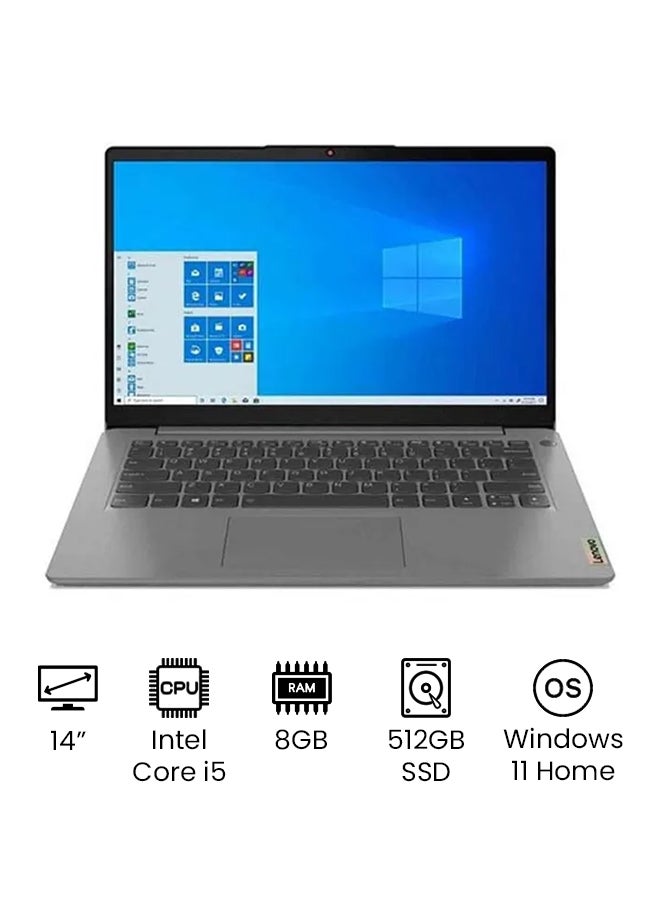 Lenovo (Upgraded Version) Ideapad 3 14itl6-82h700qrax Laptop With 14-Inch Display, Core i5-1135G7/8GB RAM/512GB SSD/Intel Iris Xe Graphics /International Version/ / English/Arabic Grey - Image 1