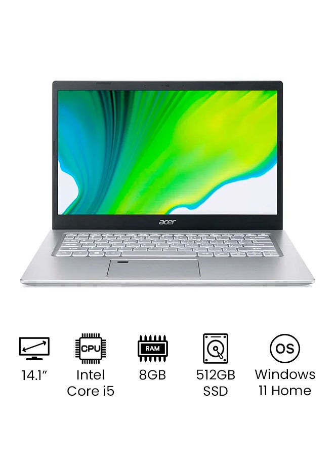 Aspire 5 A514 Notebook With 14.1-Inch FHD IPS Display, Core i5-1135G7 Processor/8GB RAM/512GB SSD/Intel Iris Xe Graphics/Windows 11/International Version English/Arabic Pure Silver