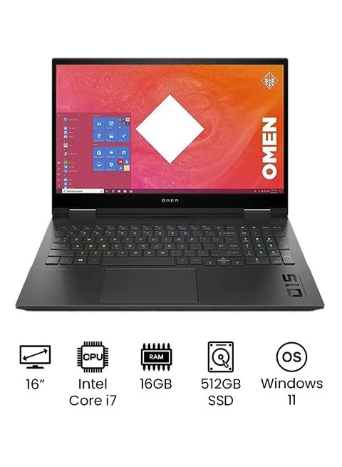Omen (Upgraded Version) Laptop With 16-Inch FHD Display, Core i7-11800H Processor/16GB RAM/512GB SSD/Nvidia GeForce RTX 3060 6GB Graphics Card English Black
