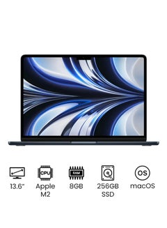 أبل جهاز ماك بوك آير بشاشة مقاس 13.6 بوصة وشريحة أبل M2 ووحدة CPU ثمانية النواة ووحدة GPU ثمانية النواة ومحرك أقراص SSD سعة 256 جيجابايت وبطاقة رسومات إنتل UHD اللغة الإنجليزية سماء الليل  - Image 1