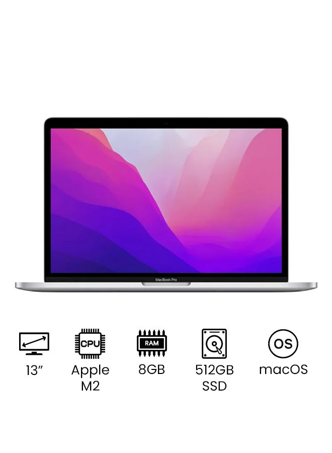 Apple - MacBook Pro MNEQ3 13-Inch Display : Apple M2 chip with 8-core CPU and 10-core GPU, 512GB SSD- English Arabic Keyboard Silver - Image 1