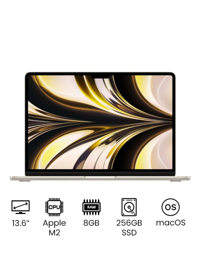 Apple MacBook Air 13.6-Inch Display, Apple M2 chip with 8-Core CPU And 8-Core GPU, 256GB SSD/Intel UHD Graphics English Starlight  - Image 1