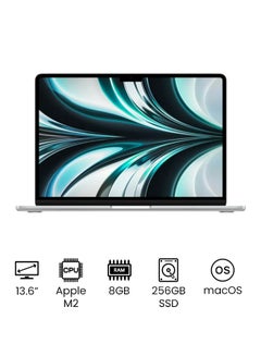 أبل جهاز ماك بوك آير بشاشة مقاس 13.6 بوصة وشريحة أبل M2 ووحدة CPU ثمانية النواة ووحدة GPU ثمانية النواة ومحرك أقراص SSD سعة 256 جيجابايت وبطاقة رسومات إنتل UHD اللغة الإنجليزية فضي  - Image 1