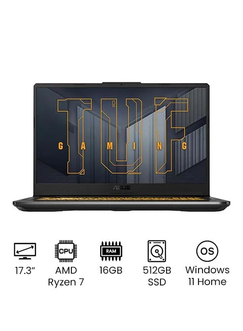 TUF Dash A17 Laptop With 17.3-Inch FHD Display, AMD Ryzen7-4800H Processor / 16GB RAM / 512GB SSD / 4GB NVIDIA GeForce RTX 3050 Graphics / Win11 Home / Backlit-RGB /International Version English/Arabic Eclipse Gray