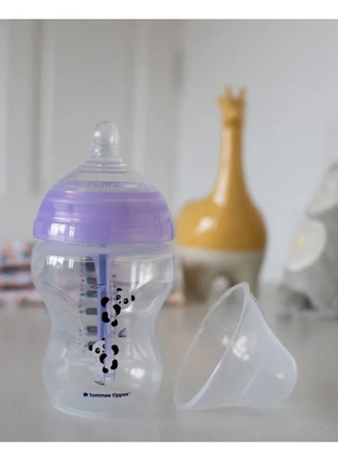 tommee tippee Pack Of 1 Advanced Closer To Nature Anti-Colic Baby Bottle, Slow-Flow Venting System 0 Months+, 260 ml, Assorted